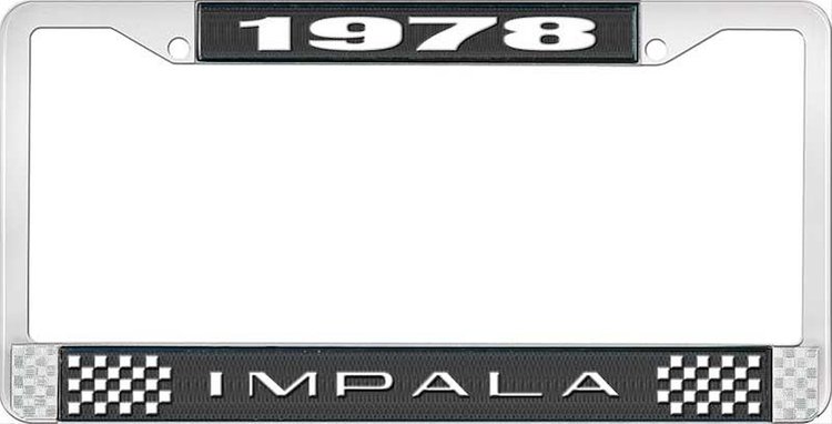 1978 Impala Black And Chrome License Plate Frame With White Lettering