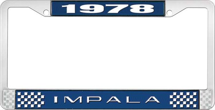 1978 Impala Blue And Chrome License Plate Frame With White Lettering
