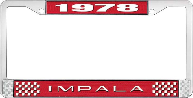 1978 Impala Red And Chrome License Plate Frame With White Lettering