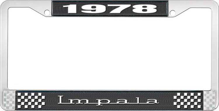 1978 Impala Black And Chrome License Plate Frame With White Lettering