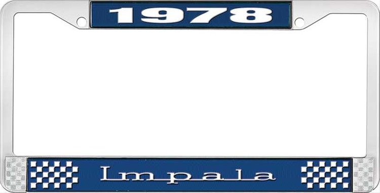 1978 Impala Blue And Chrome License Plate Frame With White Lettering