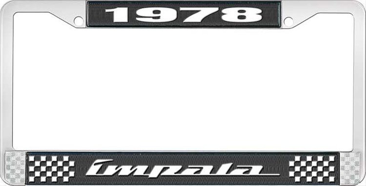 1978 Impala Black And Chrome License Plate Frame With White Lettering