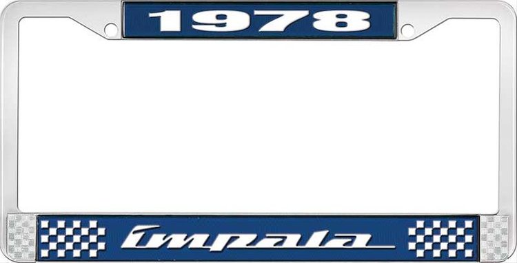 1978 Impala Blue And Chrome License Plate Frame With White Lettering