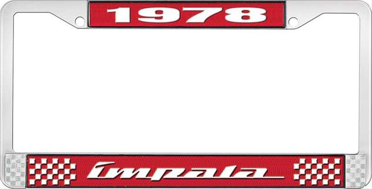 1978 Impala Red And Chrome License Plate Frame With White Lettering