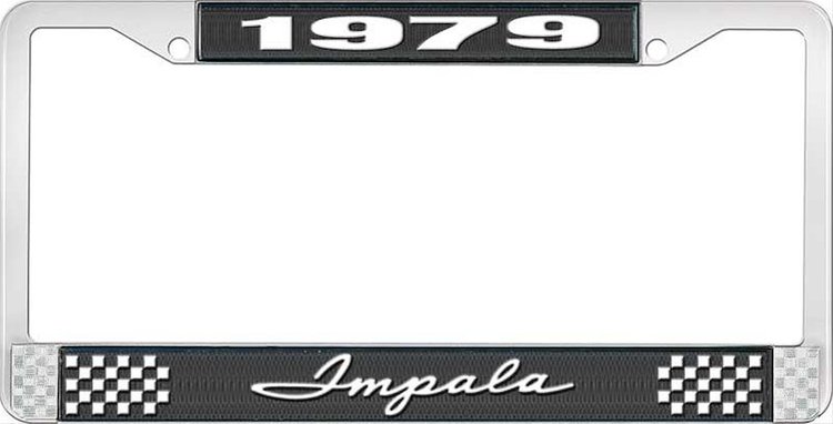 1979 Impala Black And Chrome License Plate Frame With White Lettering