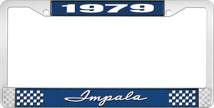 1979 Impala Blue And Chrome License Plate Frame With White Lettering