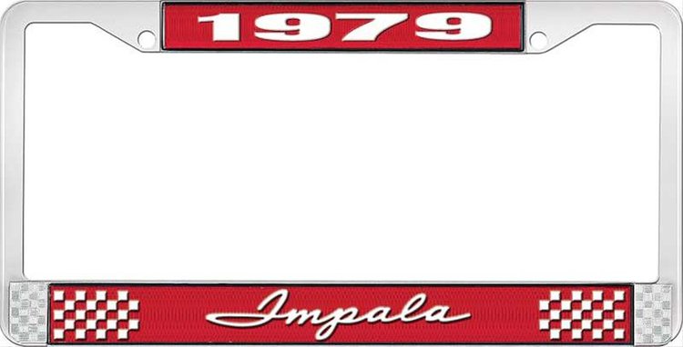 1979 Impala Red And Chrome License Plate Frame With White Lettering