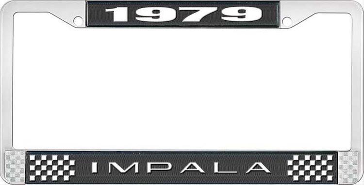 1979 Impala Black And Chrome License Plate Frame With White Lettering