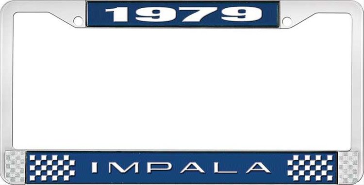 1979 Impala Blue And Chrome License Plate Frame With White Lettering