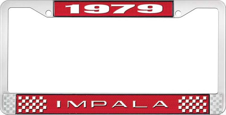 1979 Impala Red And Chrome License Plate Frame With White Lettering