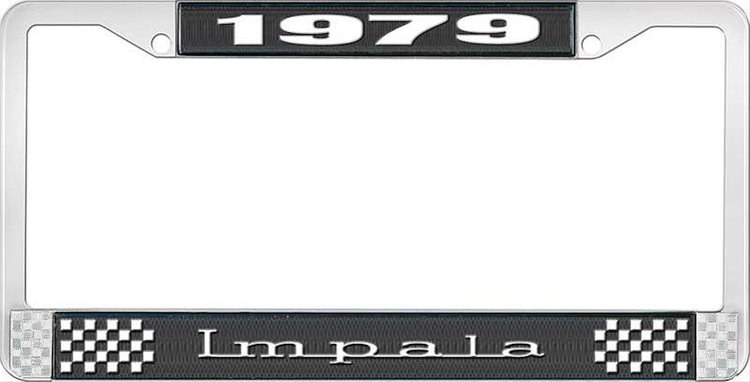 1979 Impala Black And Chrome License Plate Frame With White Lettering