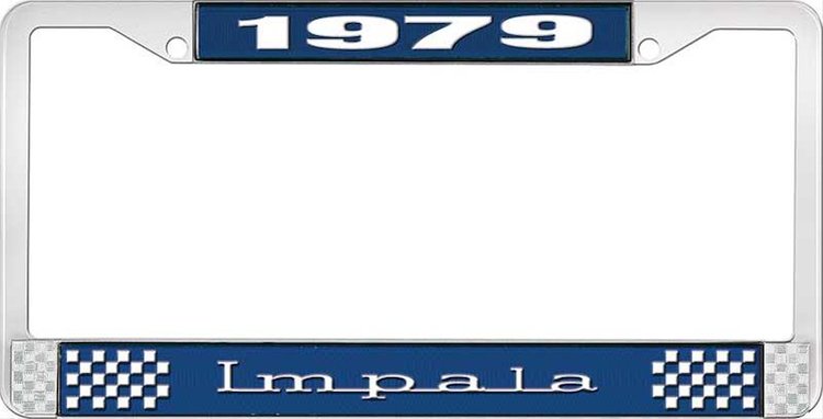 1979 Impala Blue And Chrome License Plate Frame With White Lettering