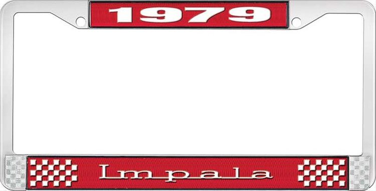 1979 Impala Red And Chrome License Plate Frame With White Lettering
