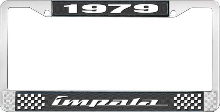 1979 Impala Black And Chrome License Plate Frame With White Lettering
