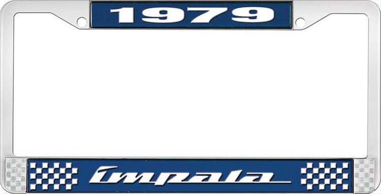 1979 Impala Blue And Chrome License Plate Frame With White Lettering