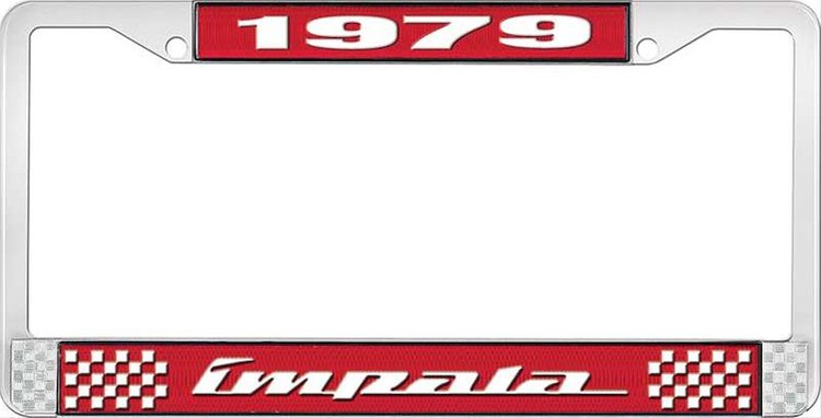 1979 Impala Red And Chrome License Plate Frame With White Lettering