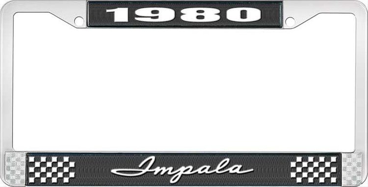 1980 Impala Black And Chrome License Plate Frame With White Lettering