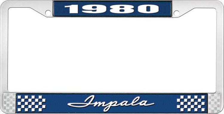 1980 Impala Blue And Chrome License Plate Frame With White Lettering