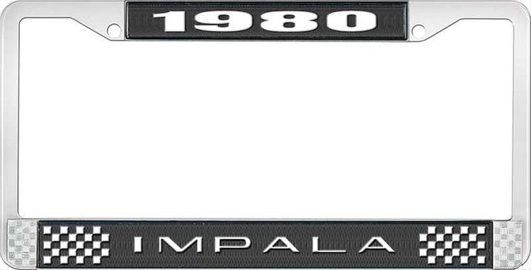 1980 Impala Black And Chrome License Plate Frame With White Lettering