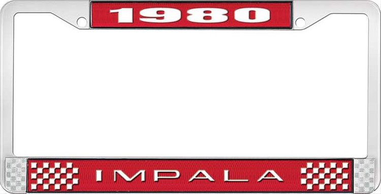 1980 Impala Red And Chrome License Plate Frame With White Lettering