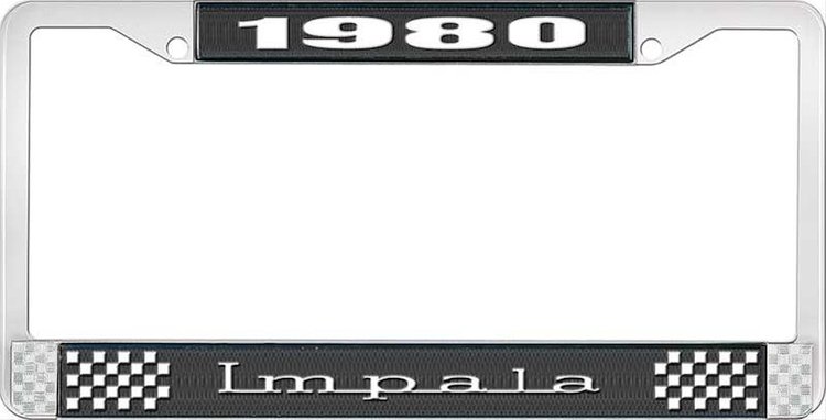 1980 Impala Black And Chrome License Plate Frame With White Lettering