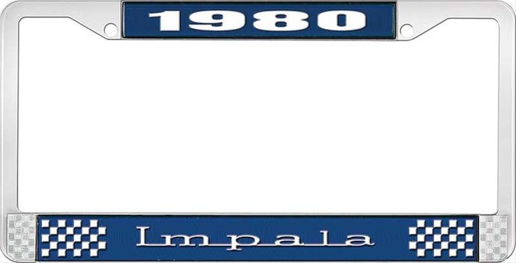 1980 Impala Blue And Chrome License Plate Frame With White Lettering