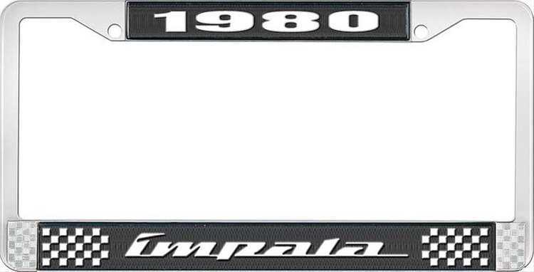 1980 Impala Black And Chrome License Plate Frame With White Lettering