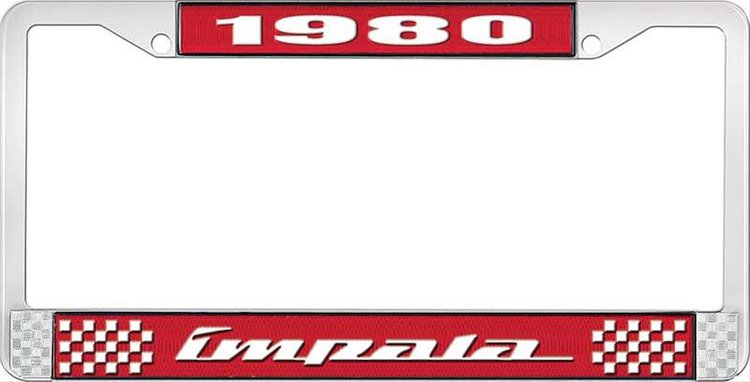 1980 Impala Red And Chrome License Plate Frame With White Lettering
