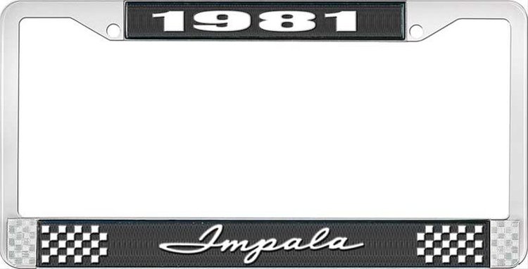 1981 Impala Black And Chrome License Plate Frame With White Lettering