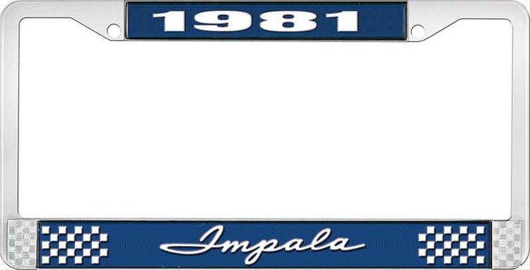 1981 Impala Blue And Chrome License Plate Frame With White Lettering
