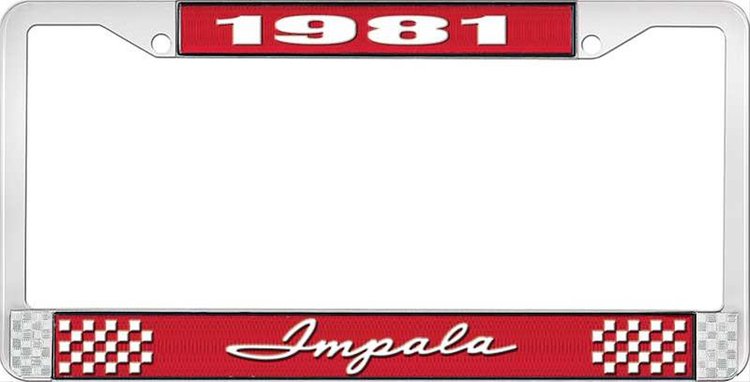 1981 Impala Red And Chrome License Plate Frame With White Lettering