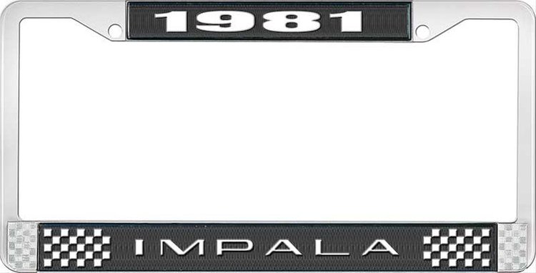 1981 Impala Black And Chrome License Plate Frame With White Lettering
