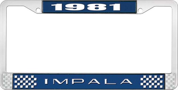 1981 Impala Blue And Chrome License Plate Frame With White Lettering