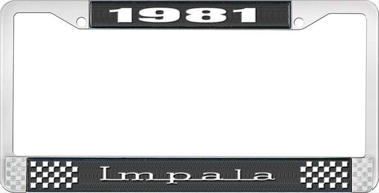 1981 Impala Black And Chrome License Plate Frame With White Lettering