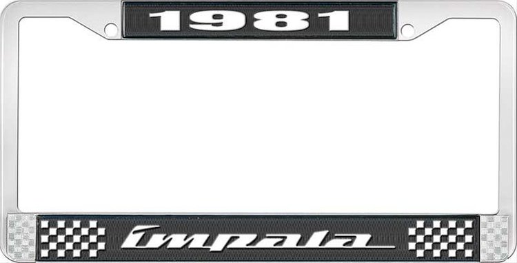 1981 Impala Black And Chrome License Plate Frame With White Lettering