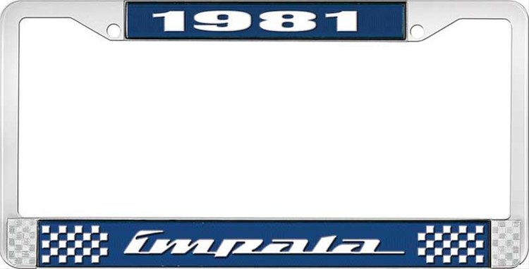 1981 Impala Blue And Chrome License Plate Frame With White Lettering