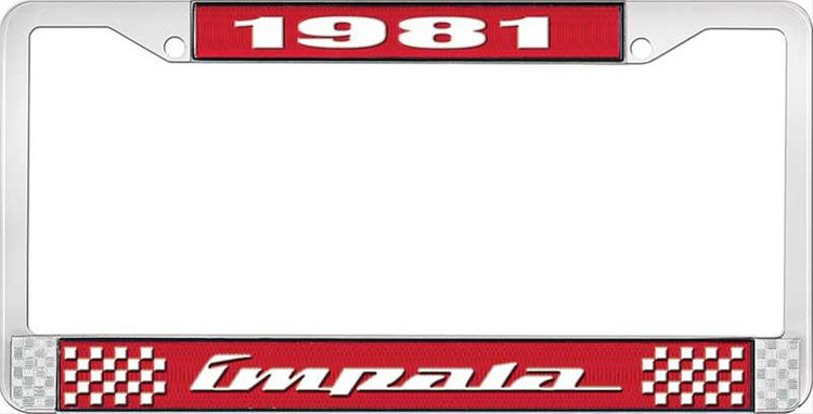 1981 Impala Red And Chrome License Plate Frame With White Lettering