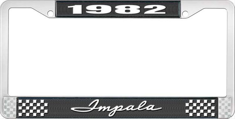1982 Impala Black And Chrome License Plate Frame With White Lettering