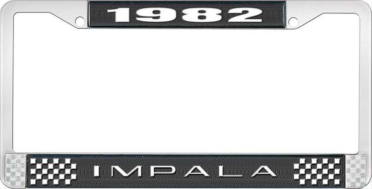 1982 Impala Black And Chrome License Plate Frame With White Lettering