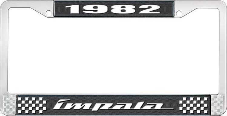 1982 Impala Black And Chrome License Plate Frame With White Lettering