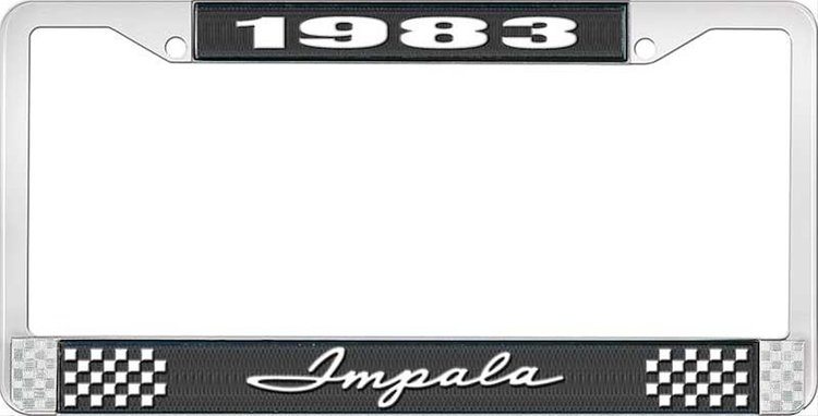 1983 Impala Black And Chrome License Plate Frame With White Lettering