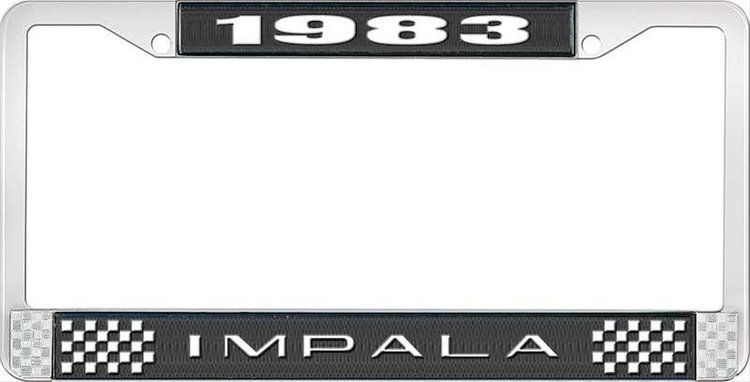 1983 Impala Black And Chrome License Plate Frame With White Lettering