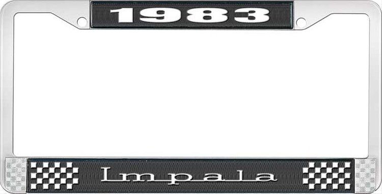 1983 Impala Black And Chrome License Plate Frame With White Lettering