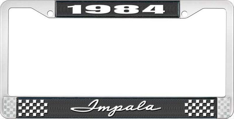 1984 Impala Black And Chrome License Plate Frame With White Lettering