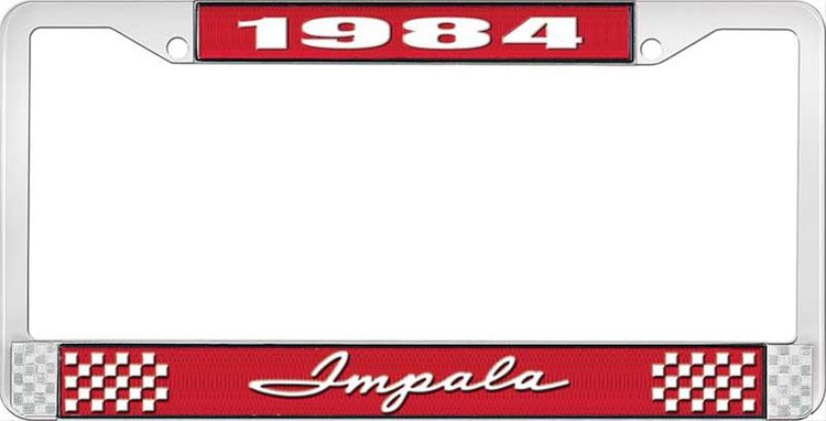 1984 Impala Red And Chrome License Plate Frame With White Lettering