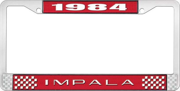 1984 Impala Red And Chrome License Plate Frame With White Lettering