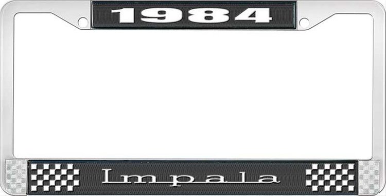 1984 Impala Black And Chrome License Plate Frame With White Lettering