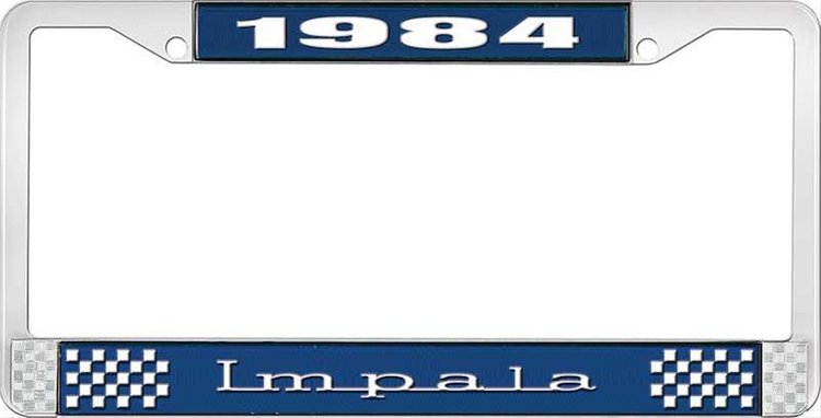1984 Impala Blue And Chrome License Plate Frame With White Lettering