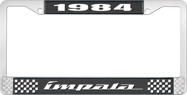 1984 Impala Black And Chrome License Plate Frame With White Lettering
