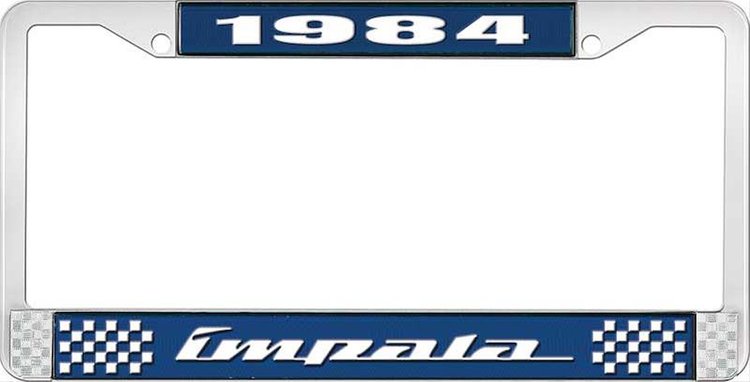 1984 Impala Blue And Chrome License Plate Frame With White Lettering